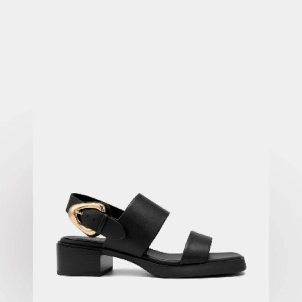 AEROSOLES Black Sandals with Gold Accent - Picture 1 of 2